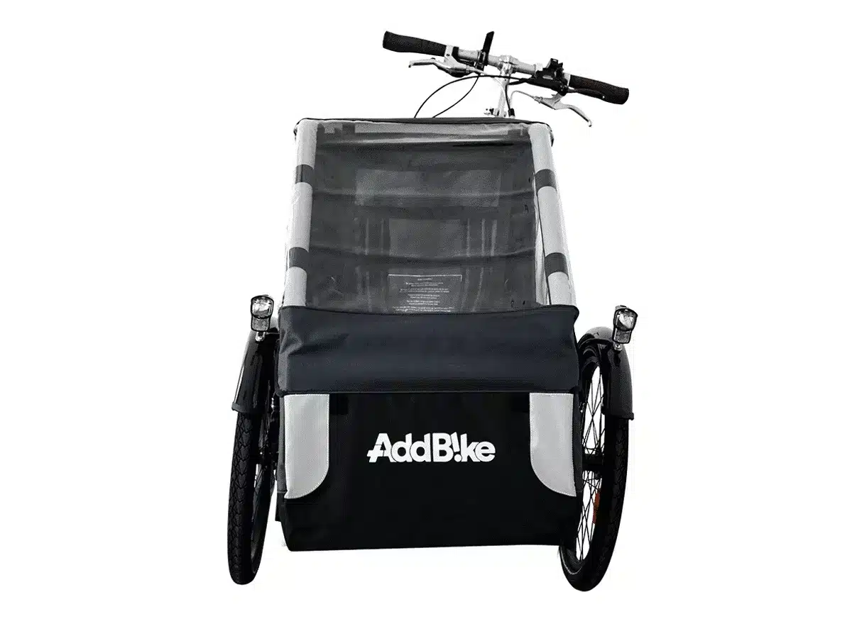 Vélo transport enfant_Vue de face avec pendulaire