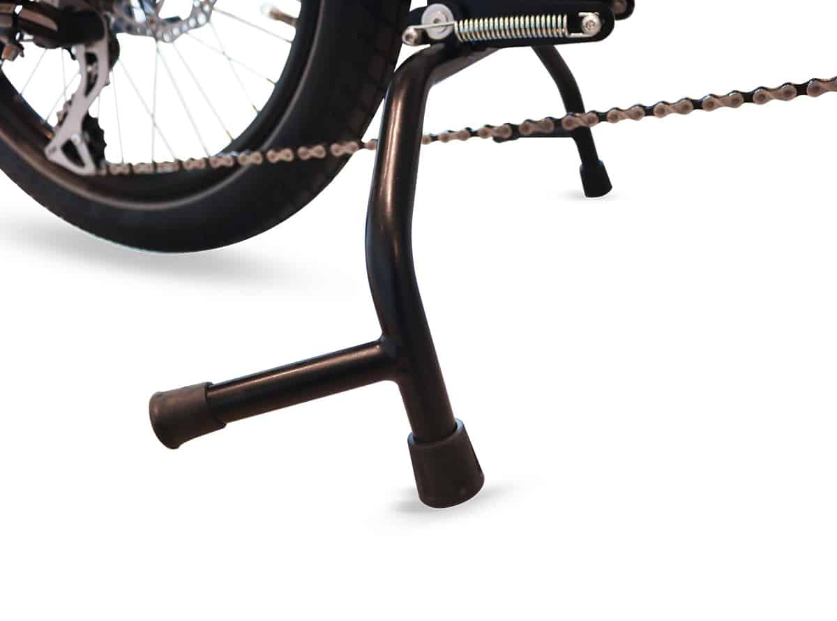velo cargo electrique Lite et Junior blanc zoom sur la béquille stable