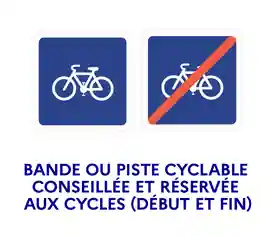 Panneau piste ou bande cycliste conseillée pour triporteur velo
